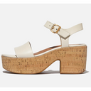 Fitflop Platform Leather/Cork Heeled Ankle-Strap Sandals Paris Beige