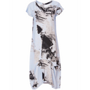 Naya Graphic Marble Print Round Neck Dress with Tuck Hem Panel in Artic Blue