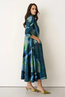 Bize Aegina Double Collar Dress In Blue And Green