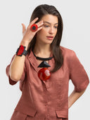 Indira Dyed Horn And Mango Wood Necklace In Orange And Black