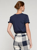 Vilagallo Navy T Shirt With Frill Sleeve