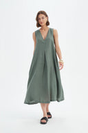 Tirelli Inverted Pleat Linen Dress In Petrol