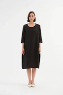 Tirelli Diagonal Seam Linen Dress in Black