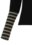 Kozan Nuit Knitted Top In Black And Taupe With Half Striped Sleeve
