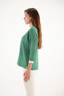 Maud & Sacha V Neck Layer Sweater in Green And Cream