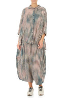 Grizas Linen Checked Shirt In Stone/Blue/Plum