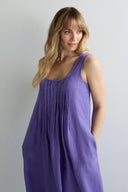Sahara Linen Pleat Front Sleeveless Dress in Dahlia