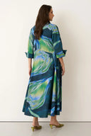 Bize Aegina Double Collar Dress In Blue And Green