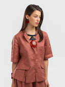 Indira Dyed Horn And Mango Wood Necklace In Orange And Black