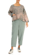 Grizas Linen Check Short Top In Stone/Blue/Plum