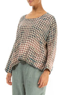 Grizas Linen Check Short Top In Stone/Blue/Plum