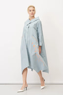 Bize Shawl Collar Dress In Duck Egg Blue With Orange Barley