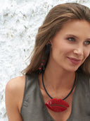 Indira Asymmetric Buffalo Horn and Resin Earrings In Black And Red