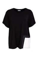 Naya Round Neck Top With Contrast Pocket In Black And White