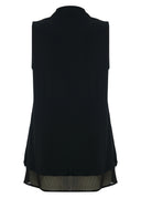 Kozan Black Sleeveless Top With Net Hem