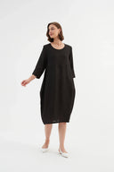 Tirelli Diagonal Seam Linen Dress in Black
