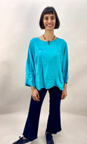 Philomena Christ Sweater with Pinched Gathers in Cyan