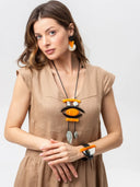 Indira Long Buffalo Horn And Resin Necklace In Orange/Cream/Black