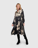 Alembika Black and Ivory Multi Print Silky Dress