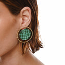 Katerina Vassou Brass Earrings with Green Animal Print Pattern