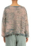 Grizas Linen Check Short Top In Stone/Blue/Plum
