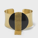 Katerina Vassou Gold Cuff Bracelet With Black Disc & Chainmail