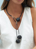 Indira Mango Wood Hexagonal Ball Necklace In Black