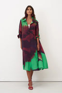 Bize Double Collar Dress In Raisin And Lime