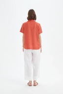 Tirelli Shawl Collar Pleat Linen Top In Rust