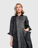 Alembika Shirt dress with Velvet Print Side Panel and Large Pocket