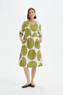 Tirelli Curved Seam Poplin Dress In Chartreuse And White Spot