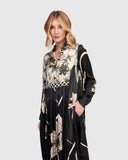 Alembika Black and Ivory Multi Print Silky Dress