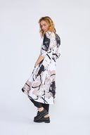 Elsewhere Long Print Jersey Cardigan with Wrinkle Detail