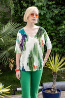 Maud & Sacha V Neck Knit in Green Tie Dye
