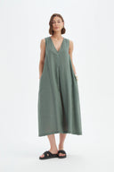 Tirelli Inverted Pleat Linen Dress In Petrol