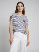 Vilagallo Striped Top In Blue And Cream With Heart Motif