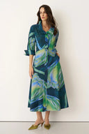 Bize Aegina Double Collar Dress In Blue And Green
