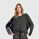 Alembika Sweater In Grey With Leopard Raglan Sleeves
