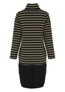 Kozan Fabian Striped Dress In Black And Taupe With Taffeta Hem