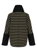 Kozan Fig Striped Knitted Top In Black And Taupe With Taffeta Feature Collar And Hemline