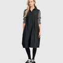 Alembika Taffeta Dress With Striped Sleeve In Black