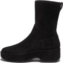Fitflop F-Luma Black Stretch Suede Dem-Wedge Mid-Calf Boots