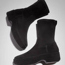 Fitflop F-Luma Black Stretch Suede Dem-Wedge Mid-Calf Boots