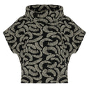 Kozan Echo Short Sleeved Cowl Neck Top In Black And Cream Print
