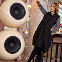 Alembika Taffeta Dress With Striped Sleeve In Black