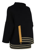 Kozan Mix Top With Black And Taupe Stripes And Yellow Zip Feature
