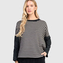 Alembika Long Sleeved Striped Top In Stone/Black