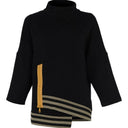 Kozan Mix Top With Black And Taupe Stripes And Yellow Zip Feature