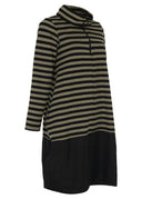 Kozan Fabian Striped Dress In Black And Taupe With Taffeta Hem