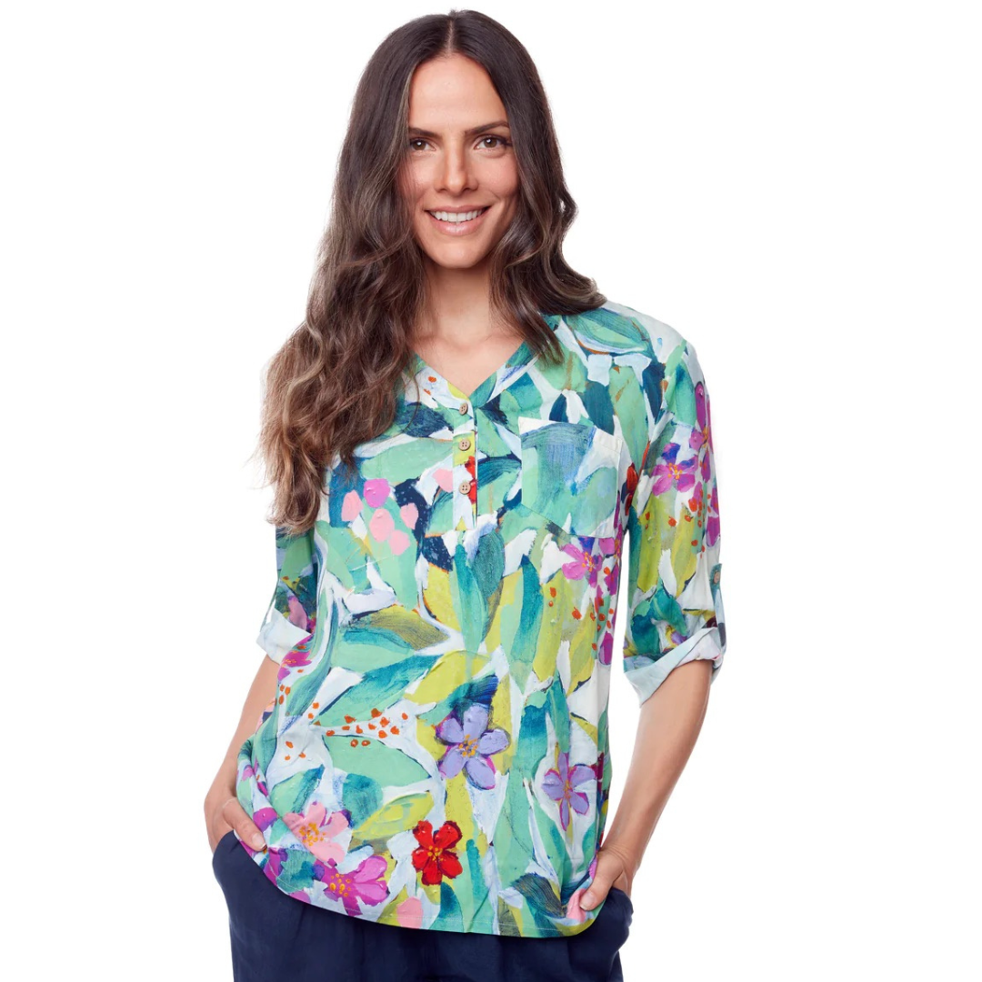 Claire Desjardins Abstract Shirt Green Multi - Brenda Muir Ladieswear